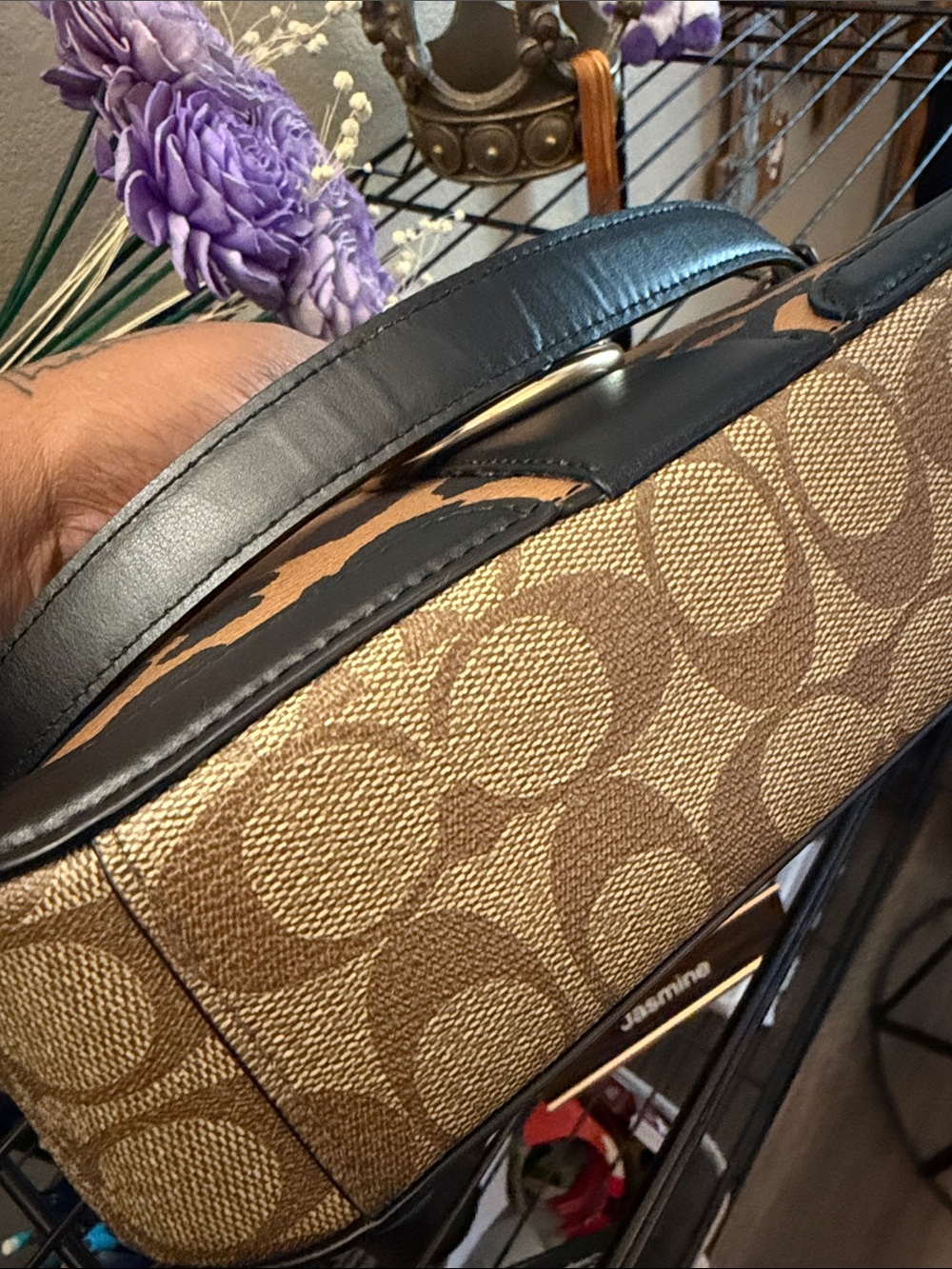 Coach Leopard-Print Leather Shoulder Bag - Brown/Black/Gold - Picture 6 of 7